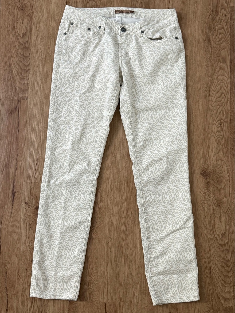 Prana Women’s Kara Stone Diamond Skinny Jeans Organic Cotton Cream Tan Size 6/28